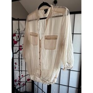 Torrid Sheer Gauze Button Front Long Sleeve Blouse Cream Size 1